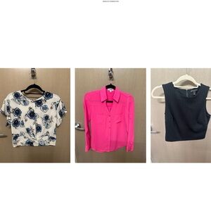 Workwear bundle: 3 XS tops: Floral Lush, Express pink, Black Banana Republic